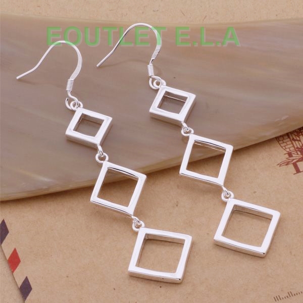 73mm SEXY TRIPLE SQUARE SILVER EARRINGS